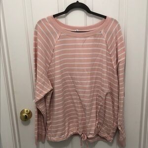 Time and Tru Blush Pink and White Striped Drawstring-Hem long sleeve shirt